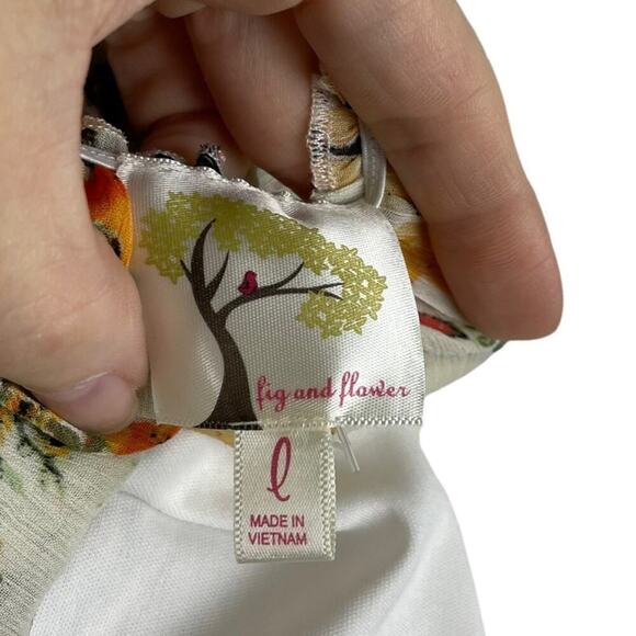 Fig and Flower Floral Pattern CottageCore Prairie Maxi Dress Banded Waist Large - Picture 12 of 13